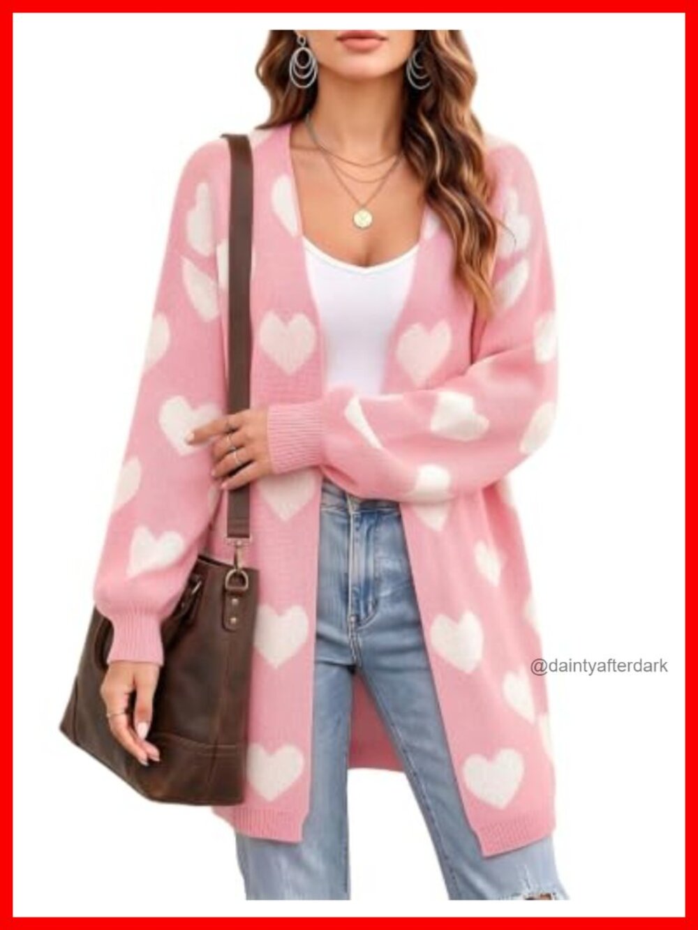 Oversized Long Heart Knit Cardigan Sweater Open Front